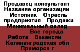 Продавец-консультант › Название организации ­ Истопник › Отрасль предприятия ­ Продажи › Минимальный оклад ­ 60 000 - Все города Работа » Вакансии   . Калининградская обл.,Приморск г.